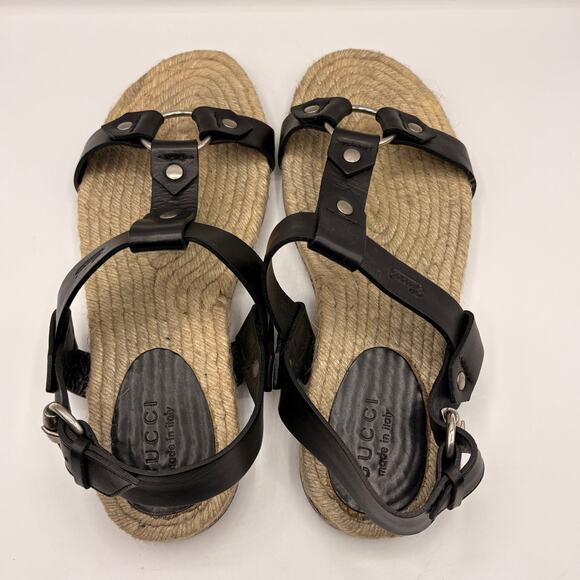 GUCCI Leather O-Ring Fisherman Espadrille Sandal Black Sz 10.5 $995 main image 8